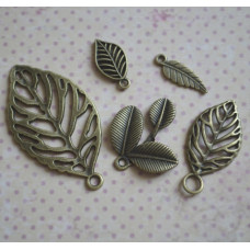 Набір підвісок "Листочки", антична бронза, 5 шт