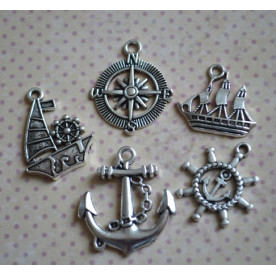 Набір підвісок "Морський", 5 шт, античне срібло