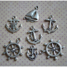 Набір підвісок "Морський", 7 шт, античне срібло