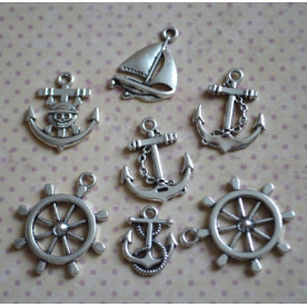 Набір підвісок "Морський", 7 шт, античне срібло