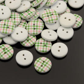 Деревянная пуговица с принтом "Зеленая клетка", 13*4 мм, 1 шт