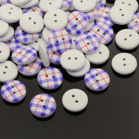 Дерев'яна гудзик з принтом "Синя клітина", 13 * 4 мм, 1 шт