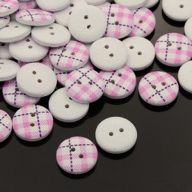 Дерев'яна гудзик з принтом "Рожева клітина", 13 * 4 мм, 1 шт