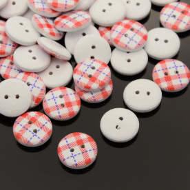Дерев'яна гудзик з принтом "Червона клітка", 13 * 4 мм, 1 шт