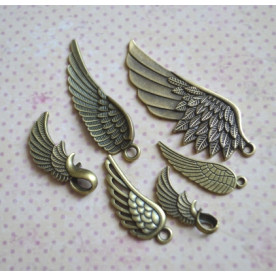 Набір металевий підвісок "Крила", 6 шт, антична бронза 