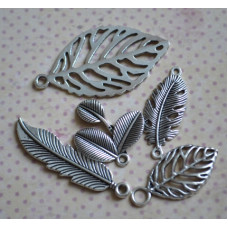Набір підвісок "Листочки", античне срібло, 5 шт