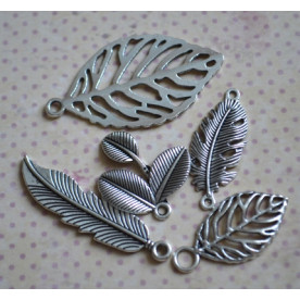 Набір підвісок "Листочки", античне срібло, 5 шт
