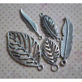 Подвески "Листочки", набор 5 шт, античное серебро