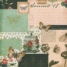 Односторонняя скрапбумага Mariposa Collage with Gold Glitter от DCWV