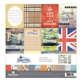 Набір двостороннього паперу England, 9 листів +2 листа з наклейками від Paper House 