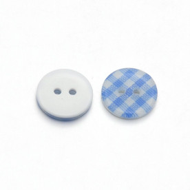 Гудзик пластикова з принтом клітка, блакитна, 13 * 3 мм