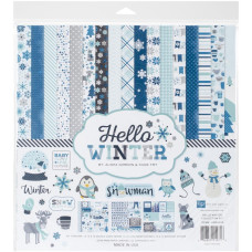 Набор бумаги Hello Winter 30х30 см, 12 листов + 2 листа наклеек от Echo Park