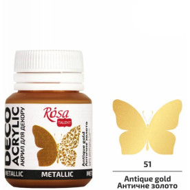 Акрил для декору, 51 Античне золото, металік, 20 мл, Rosa Talent
