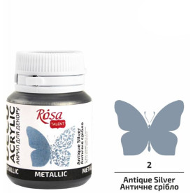 Акрил для декору, 52 Античне срібло, металік, 20 мл, ROSA TALENT
