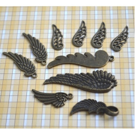 Набір металевий підвісок "Крила", 10 шт, антична бронза