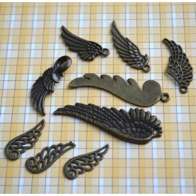Набор металлический подвесок "Крылья", 9 шт, античная бронза