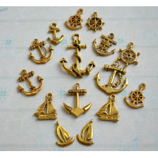 Набір метталіческіе підвісок "Морський", 15 шт античне золото
