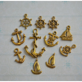 Набор метталических подвесок "Морской", 10 шт античное золото
