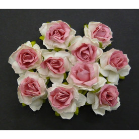 Набор 5 диких розочек белого цвета с розовой серединкой, 30 мм