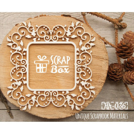 Чипборд ажурная новогодняя рамка с остролистом, 92*92 мм от Scrapbox