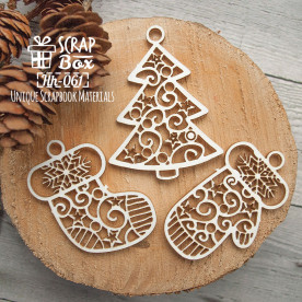 Чіпборд набір новорічної атрибутики, 3 шт від Scrapbox