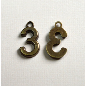 Металлическая подвеска цифра "3", 18*10 мм , 1 шт, античная бронза