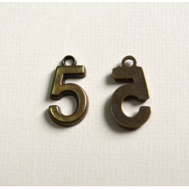 Металлическая подвеска цифра "5", 18*10 мм , 1 шт, античная бронза