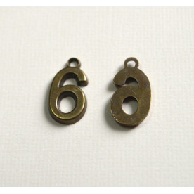 Металлическая подвеска цифра "6", 18*10 мм , 1 шт, античная бронза