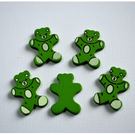 Дерев'яний ведмедик у зеленому кольорі, висота 34 мм, ширина 28 мм, 1 шт 