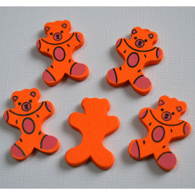 Дерев'яний ведмежа яскраво-оранжевого кольору, висота 34 мм, ширина 28 мм, 1 шт
