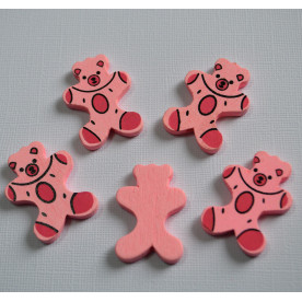 Деревянный медвежонок ярко-розового цвета, высота 34 мм, ширина 28 мм, 1 шт