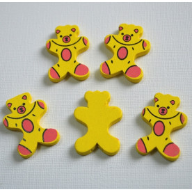 Деревянный медвежонок ярко-желтого цвета, высота 34 мм, ширина 28 мм, 1 шт