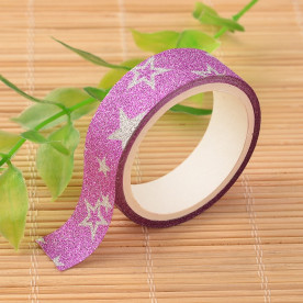 Бумажный скотч Звезды, цвет фиолетовый, 15 мм ,3 м