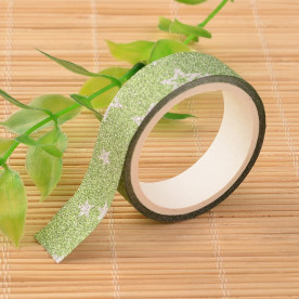 Паперовий скотч Зірки, колір зелений, 15 мм, 3 м