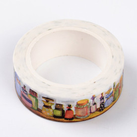 Бумажный скотч Баночки, 15 мм ,10 м