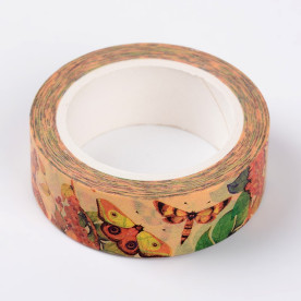 Бумажный скотч "Стрекозы Бабочки", 15 мм ,10 м