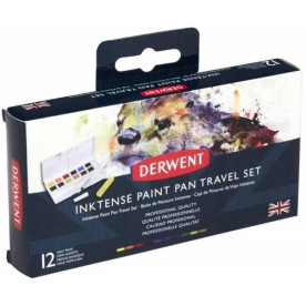 Набір Inktense Paint Pan Travel №1, 12 кольорів + пензель з резервуаром, Derwent