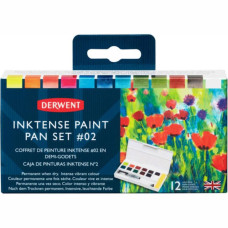 Набір Inktense Paint Pan №2, 12 кольорів + пензель з резервуаром, Derwent