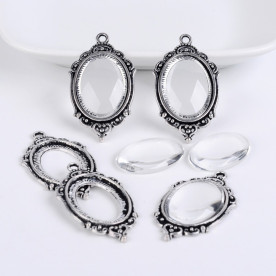 Овальна рамка зі скляним кабошоном античне срібло, розмір 42,5 * 24