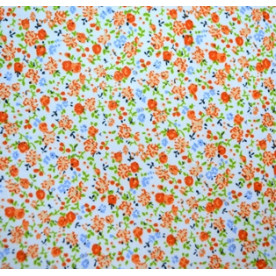 Ткань на клеевой основе Цветы оранжевые с голубым , 297х210 см