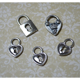 Набір замочки, 5 шт, античне срібло, розмір від 1,7 до 2 см