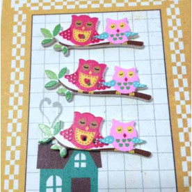 Дерев'яна гудзик "Милі Совушки", колір малиновий з рожевим, розмір 16 * 40 мм 