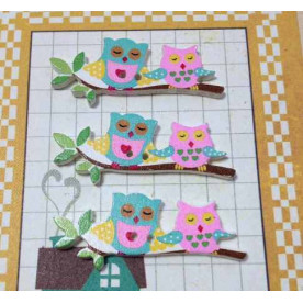 Деревянная пуговица "Милые Совушки", цвет бирюзовый с розовым, размер 16*40 мм