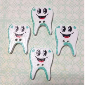 Деревянная пуговица Зубик, цвет голубой, размер 26*20 мм