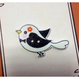 Дерев'яна гудзик "Пташка", колір блакитний, розмір 24 * 40 мм, 1 шт