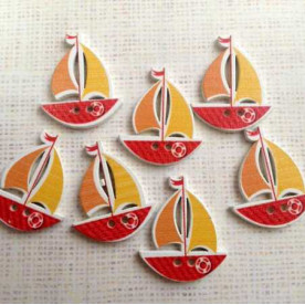 Деревянная пуговица "Парусник", цвет оранжевый, размер 30*25 мм, 1 шт