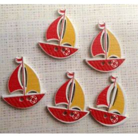 Деревянная пуговица "Парусник", цвет красный, размер 30*25 мм, 1 шт