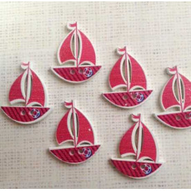 Деревянная пуговица "Парусник", цвет розовый, размер 30*25 мм, 1 шт