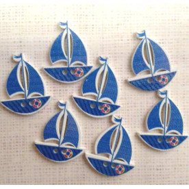 Дерев'яна гудзик "Вітрильник", колір синій, розмір 30 * 25 мм, 1 шт