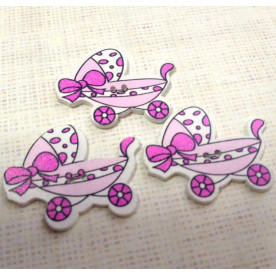 Деревянная пуговица "Колясочка", цвет розовый, размер 30*40 мм, 1 шт